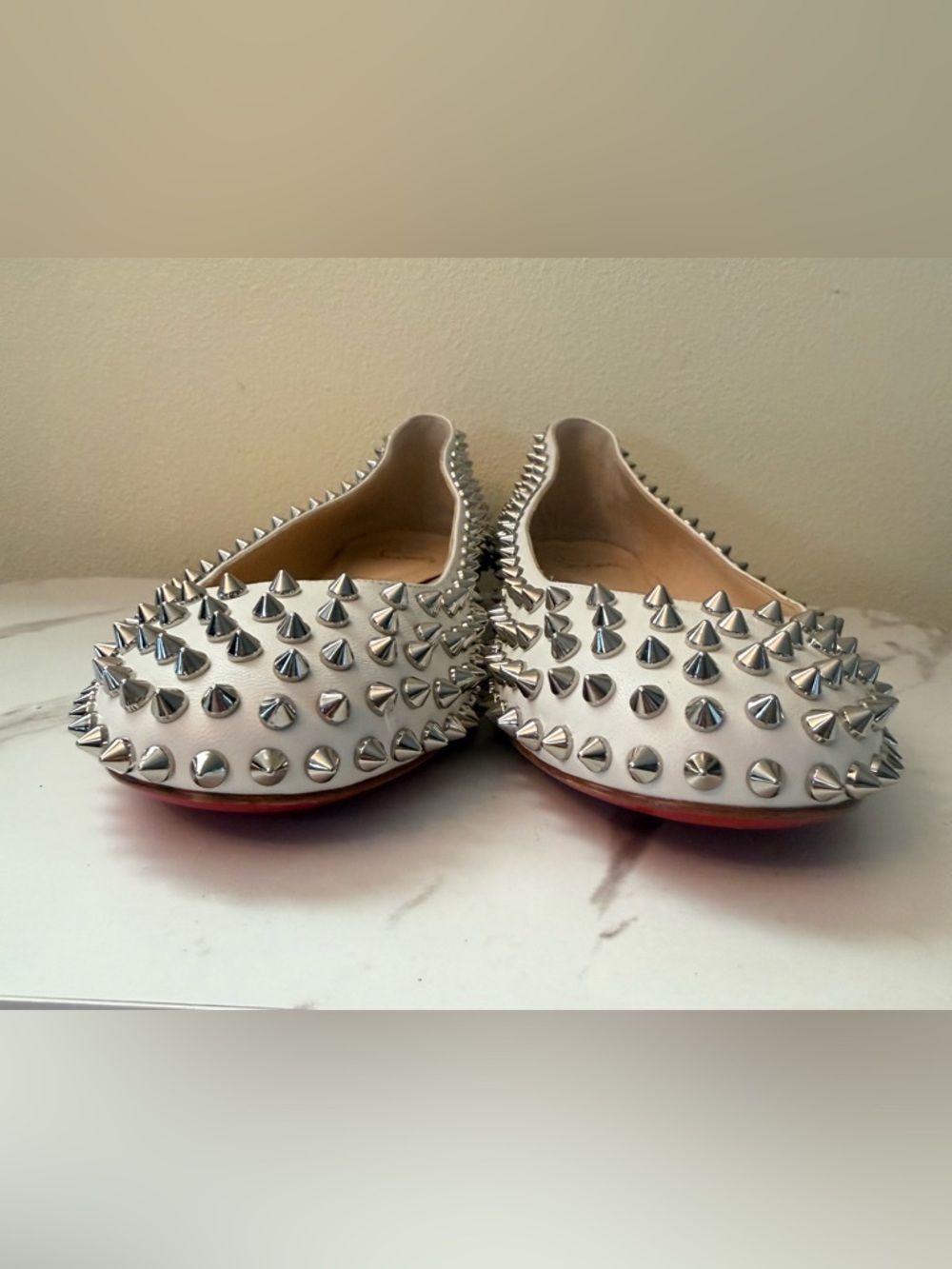 Christian Louboutin White Spike-Studded Ballet Flats, EUC, Size 39 - Picture 13 of 13
